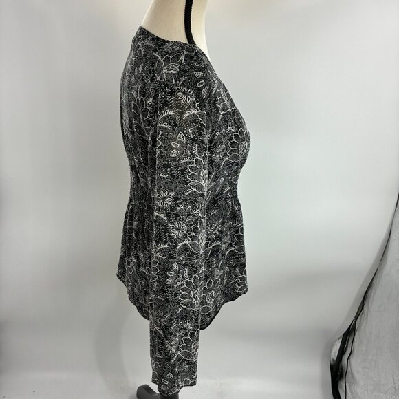 LOFT Women's Black White Silk Top S Floral Print - Picture 3 of 6